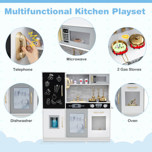 Toddler Pretend Play Kitchen for Boys and Girls 3-6 Years Old-White & Golden