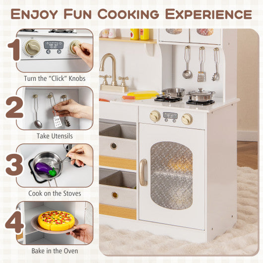 Kids Kitchen Playset with Cooking Accessories and Toy Cuttable Veggies-White