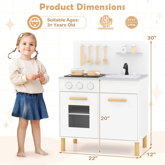 Kids Kitchen Playset with Cooking Accessories and Storage-White