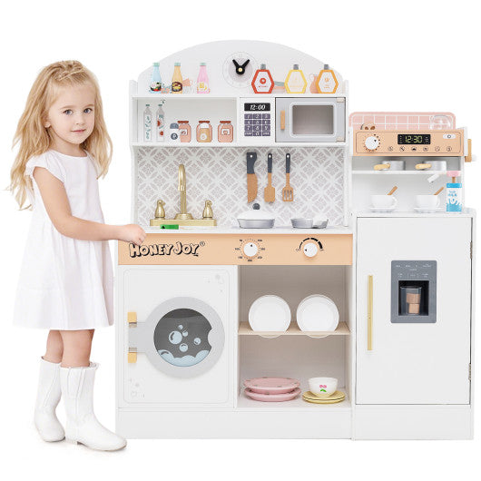 Kids Kitchen Set Wooden with Coffee Makers and Accessories-White