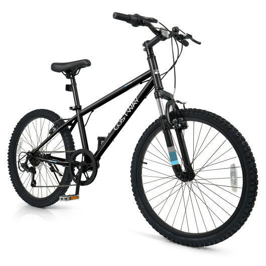 Kids Mountain Bike 20 24 Inch Child Bicycle for Boys Girls Aged 8+ Years Old Black-24 Inch