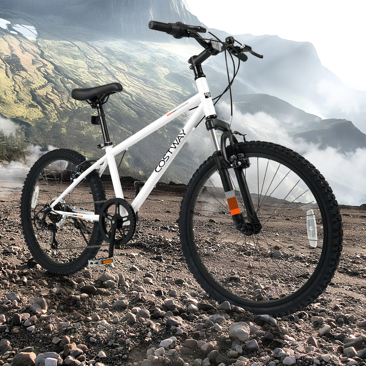 Kids Mountain Bike 20 24 Inch Child Bicycle for Boys Girls Aged 8+ Years Old White-24 Inch