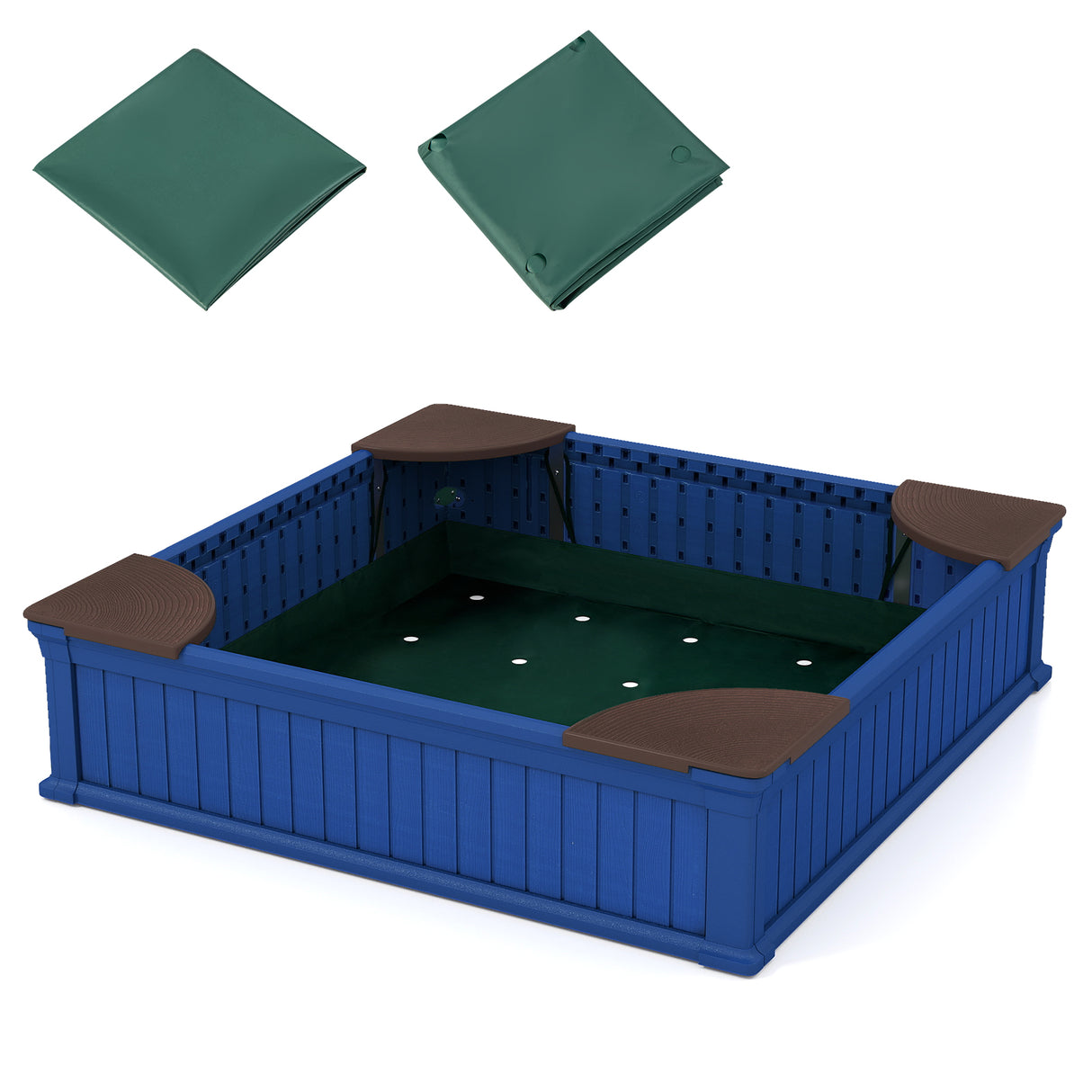 Kids Outdoor Sandbox with Oxford Cover and 4 Corner Seats-Navy