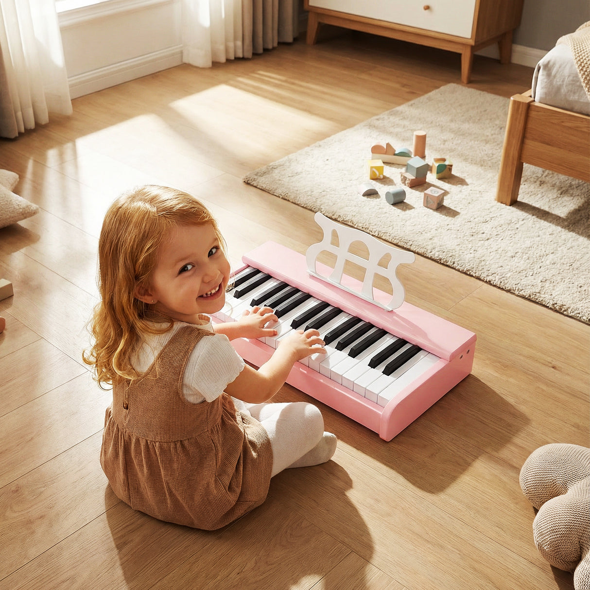 Kids Piano Keyboard 30 Keys Digital Piano with Music Stand for 3+ Years Old Beginners-Pink