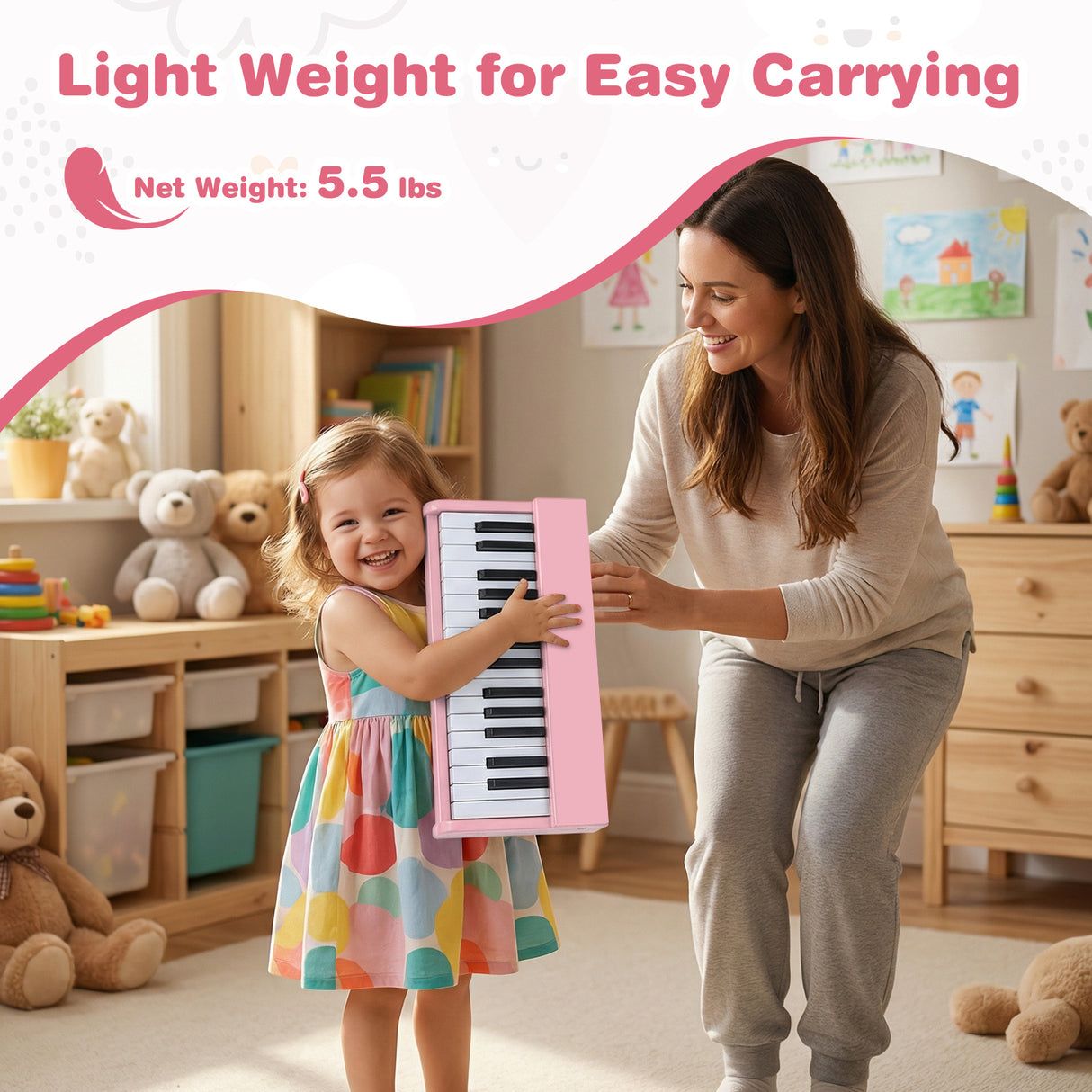 Kids Piano Keyboard 30 Keys Digital Piano with Music Stand for 3+ Years Old Beginners-Pink