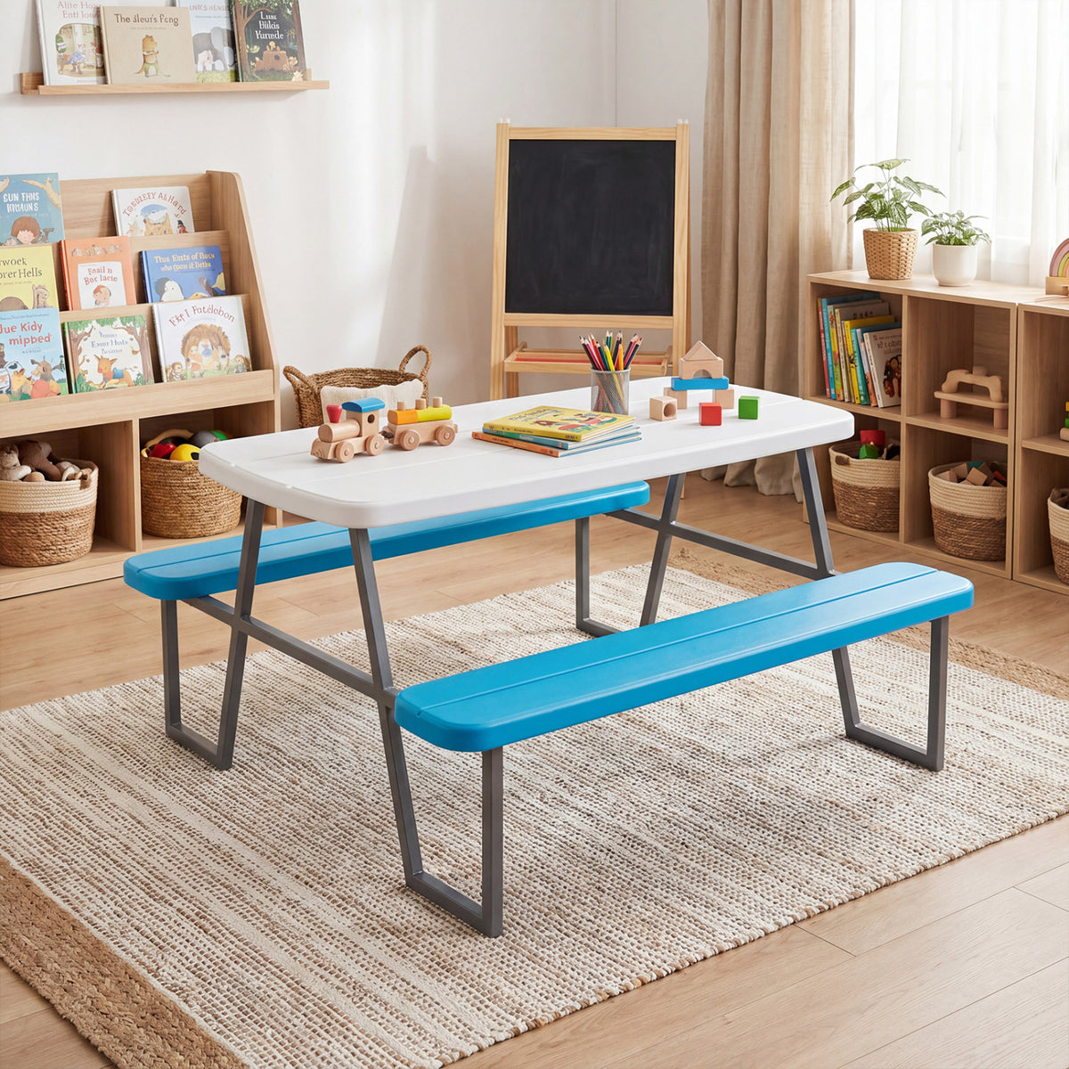 Kids Picnic Table with Benches Seats up to 4-Blue