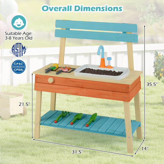 Kids Play Kitchen Set  Wooden Kitchen Playset Chef Pretend Mud Kitchen-Blue