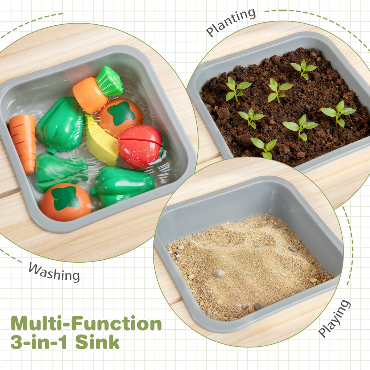 Kids Play Kitchen Set Wooden Kitchen Playset with Stoves for Boys Girls 3+-Natural