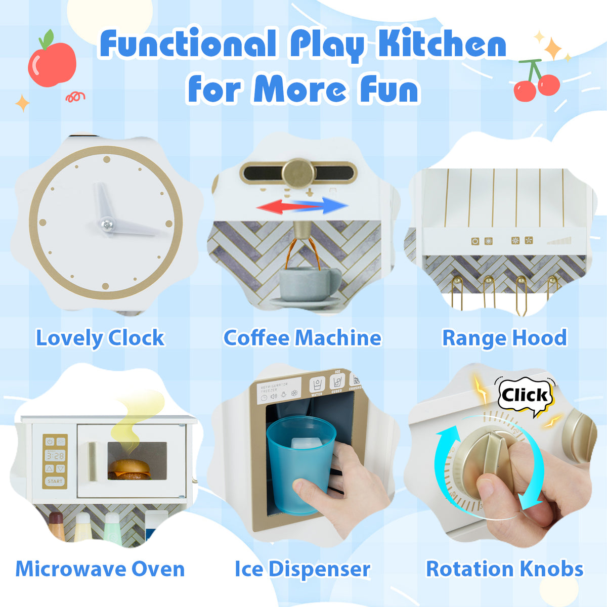 Kids Play Kitchen with Stoves and Faucet for Girls Boys Aged 3-6-White