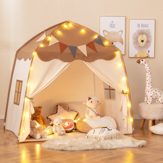 Kids Play Tent Bed Tent with String Lights Extra Large Playhouse Tent-Coffee
