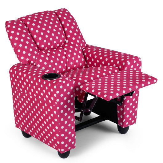 Kids Recliner Chair Push Back Toddler Reclining Armchair with Cup Holder-Red