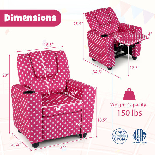 Kids Recliner Chair Push Back Toddler Reclining Armchair with Cup Holder-Red