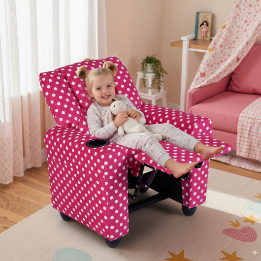 Kids Recliner Chair Push Back Toddler Reclining Armchair with Cup Holder-Red