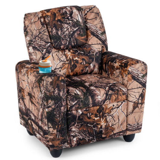 Kids Recliner Chair Push Back Toddler Reclining Armchair with Cup Holder-Camouflage