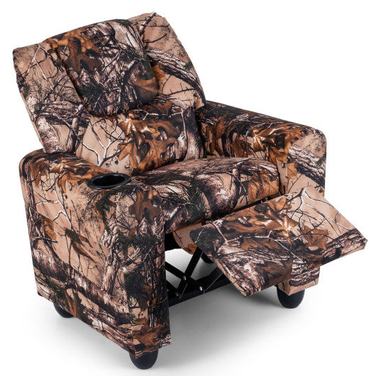 Kids Recliner Chair Push Back Toddler Reclining Armchair with Cup Holder-Camouflage