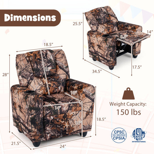 Kids Recliner Chair Push Back Toddler Reclining Armchair with Cup Holder-Camouflage