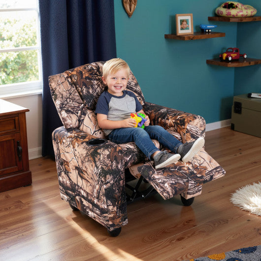 Kids Recliner Chair Push Back Toddler Reclining Armchair with Cup Holder-Camouflage