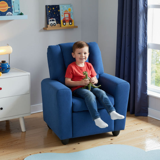 Kids Recliner Chair Push Back Toddler Reclining Armchair with Cup Holder-Blue
