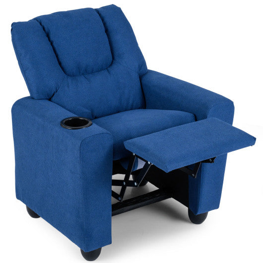 Kids Recliner Chair Push Back Toddler Reclining Armchair with Cup Holder-Blue