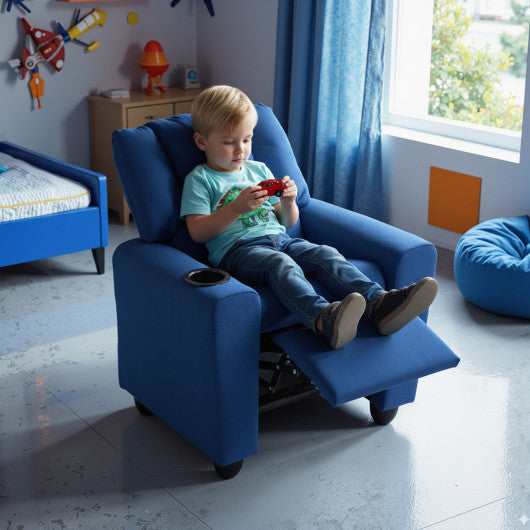 Kids Recliner Chair Push Back Toddler Reclining Armchair with Cup Holder-Blue
