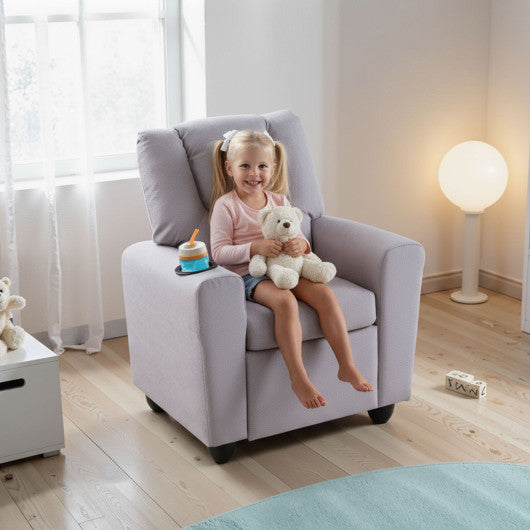 Kids Recliner Chair Push Back Toddler Reclining Armchair with Cup Holder-Grey