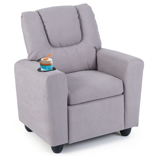 Kids Recliner Chair Push Back Toddler Reclining Armchair with Cup Holder-Grey