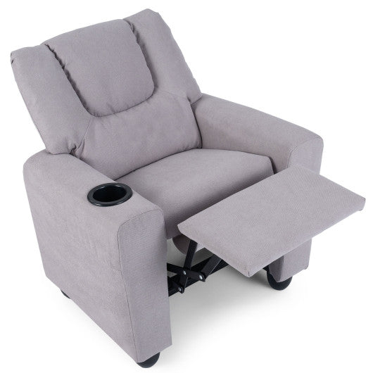 Kids Recliner Chair Push Back Toddler Reclining Armchair with Cup Holder-Grey