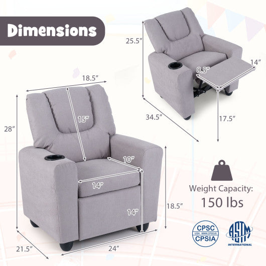 Kids Recliner Chair Push Back Toddler Reclining Armchair with Cup Holder-Grey
