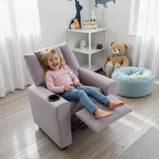 Kids Recliner Chair Push Back Toddler Reclining Armchair with Cup Holder-Grey