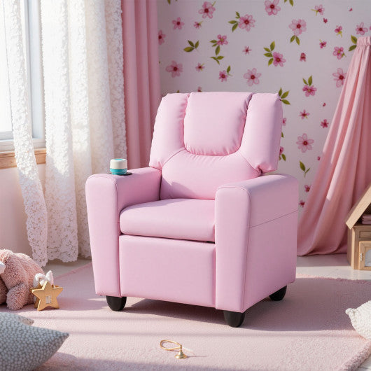 Kids Recliner Chair Push Back Toddler Reclining Armchair with Cup Holder-Pink