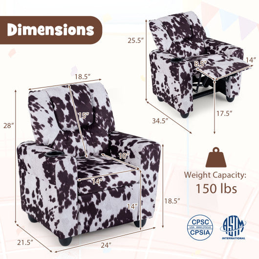 Kids Recliner Chair Push Back Toddler Reclining Armchair with Cup Holder-White