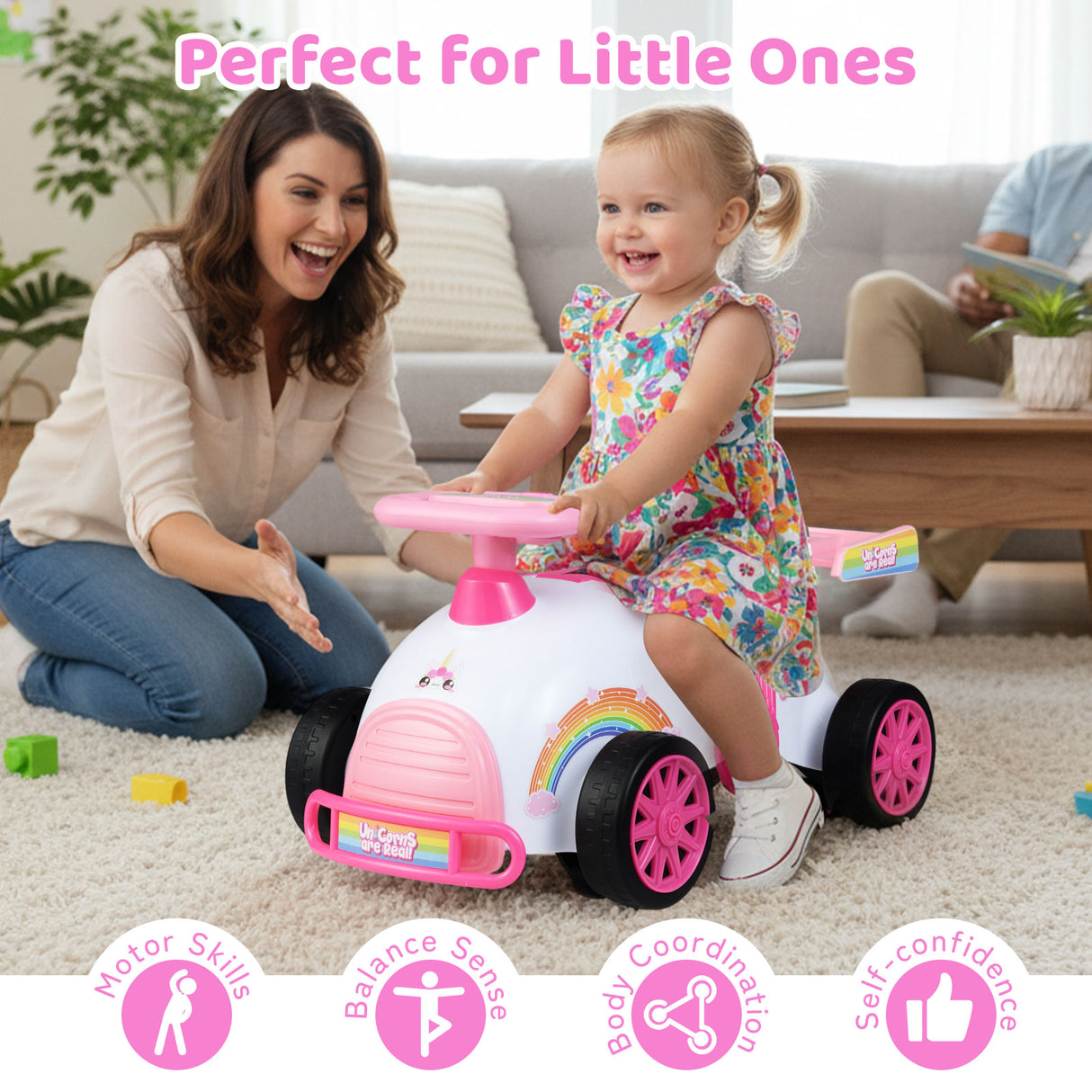 Kids Ride On Car Sliding Toy with Music and Under-Seat Storage-Pink