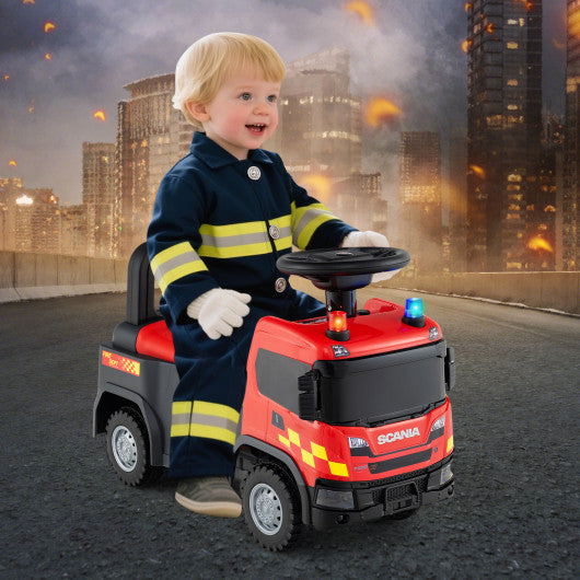 Kids Ride On Push Car Licensed SCANIA Truck Toy with Steering Wheel and Music-Red