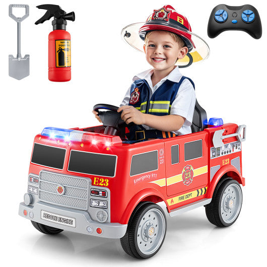Kids Ride on Fire Truck with Remote Control and Extinguisher-Red