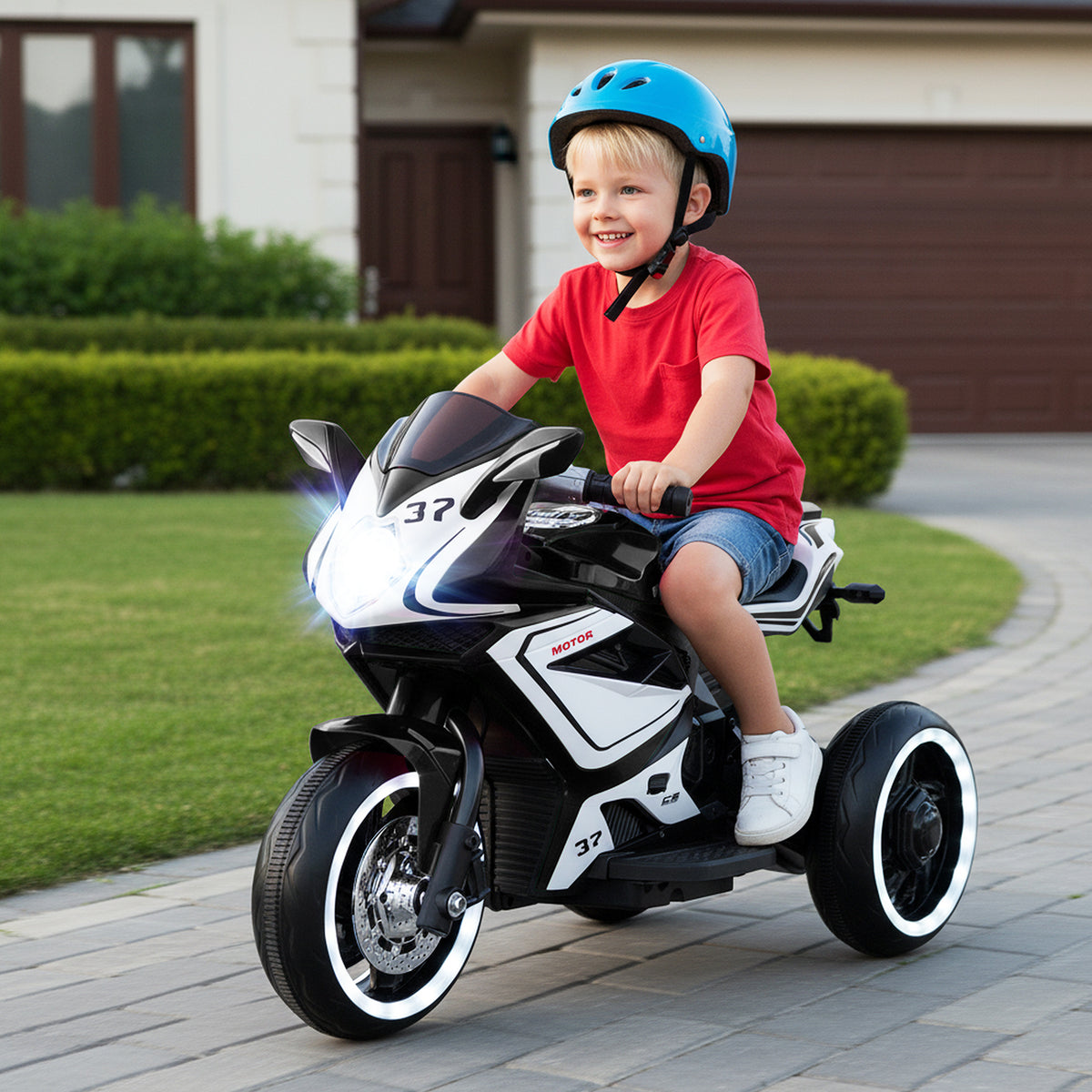 Kids Ride on Motorcycle 6V Battery Powered Mini Electric Motorbike with LED Lights-Black