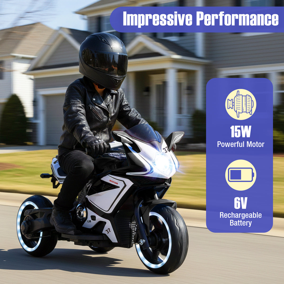Kids Ride on Motorcycle 6V Battery Powered Mini Electric Motorbike with LED Lights-Black