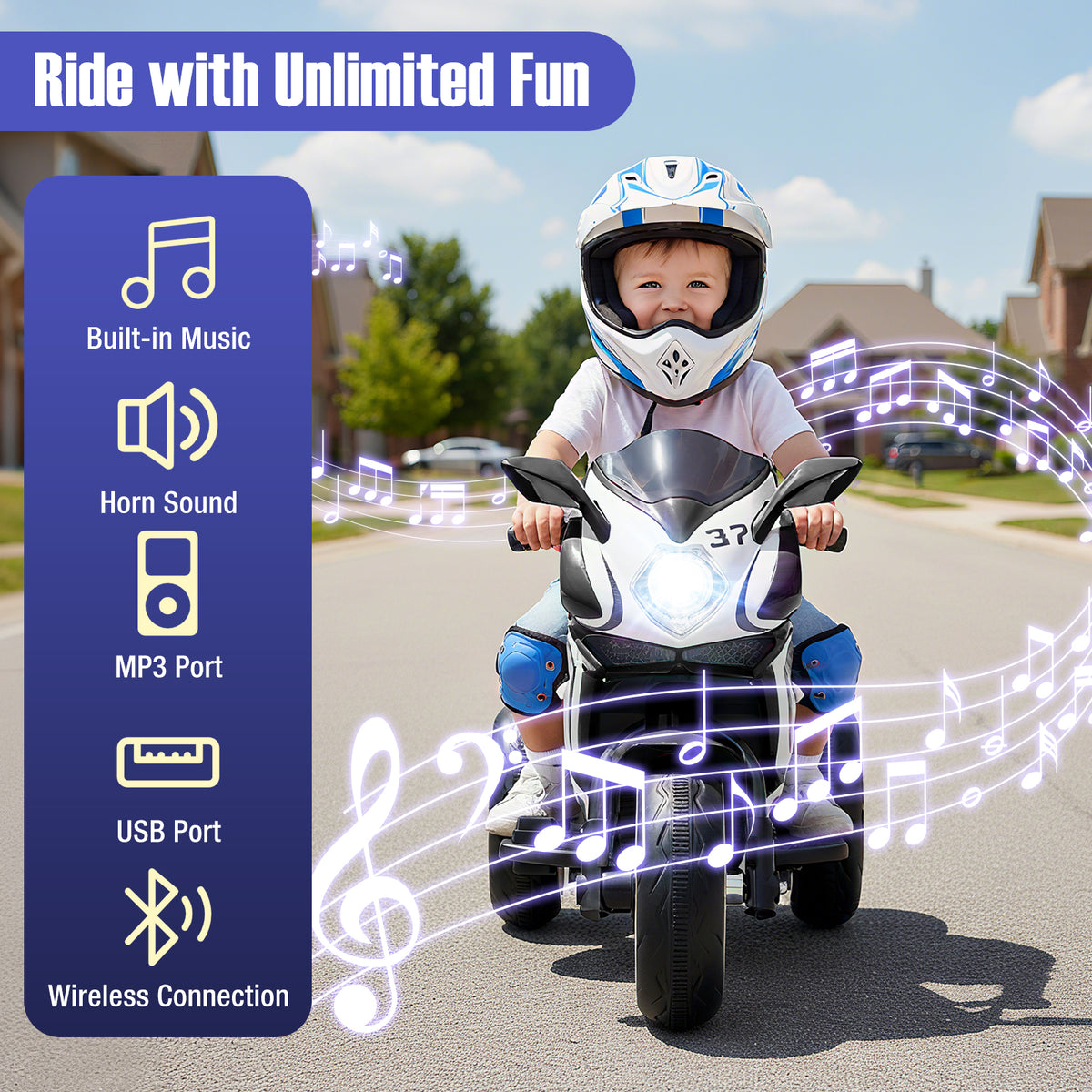 Kids Ride on Motorcycle 6V Battery Powered Mini Electric Motorbike with LED Lights-Black
