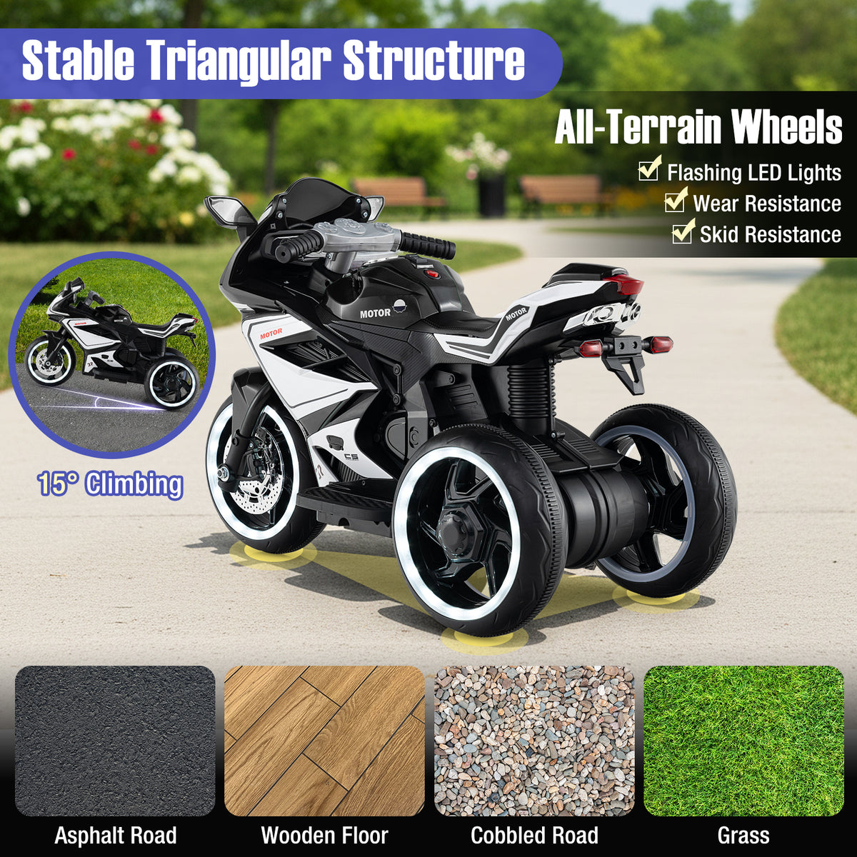 Kids Ride on Motorcycle 6V Battery Powered Mini Electric Motorbike with LED Lights-Black