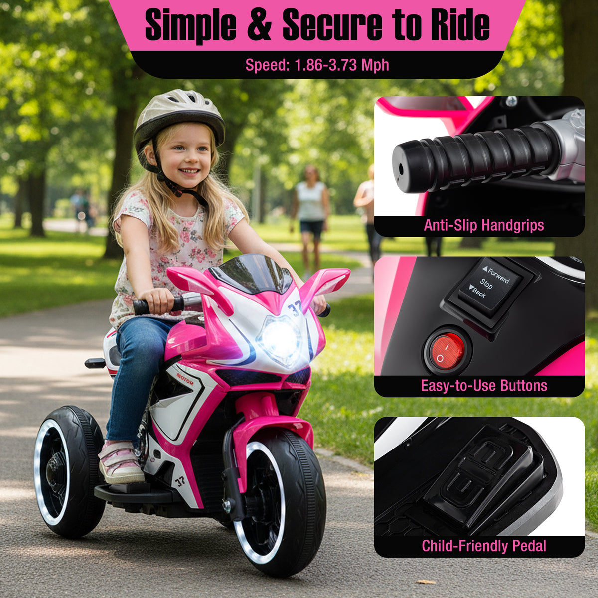 Kids Ride on Motorcycle 6V Battery Powered Mini Electric Motorbike with LED Lights-Pink