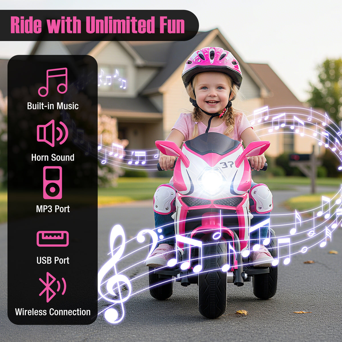 Kids Ride on Motorcycle 6V Battery Powered Mini Electric Motorbike with LED Lights-Pink