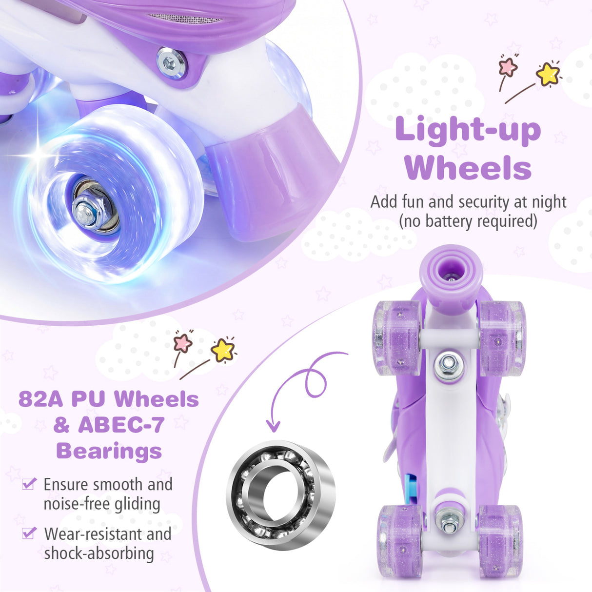 Kids Roller Skates for Girls Boys with Light-up Wheels and Safety Protection-Purple