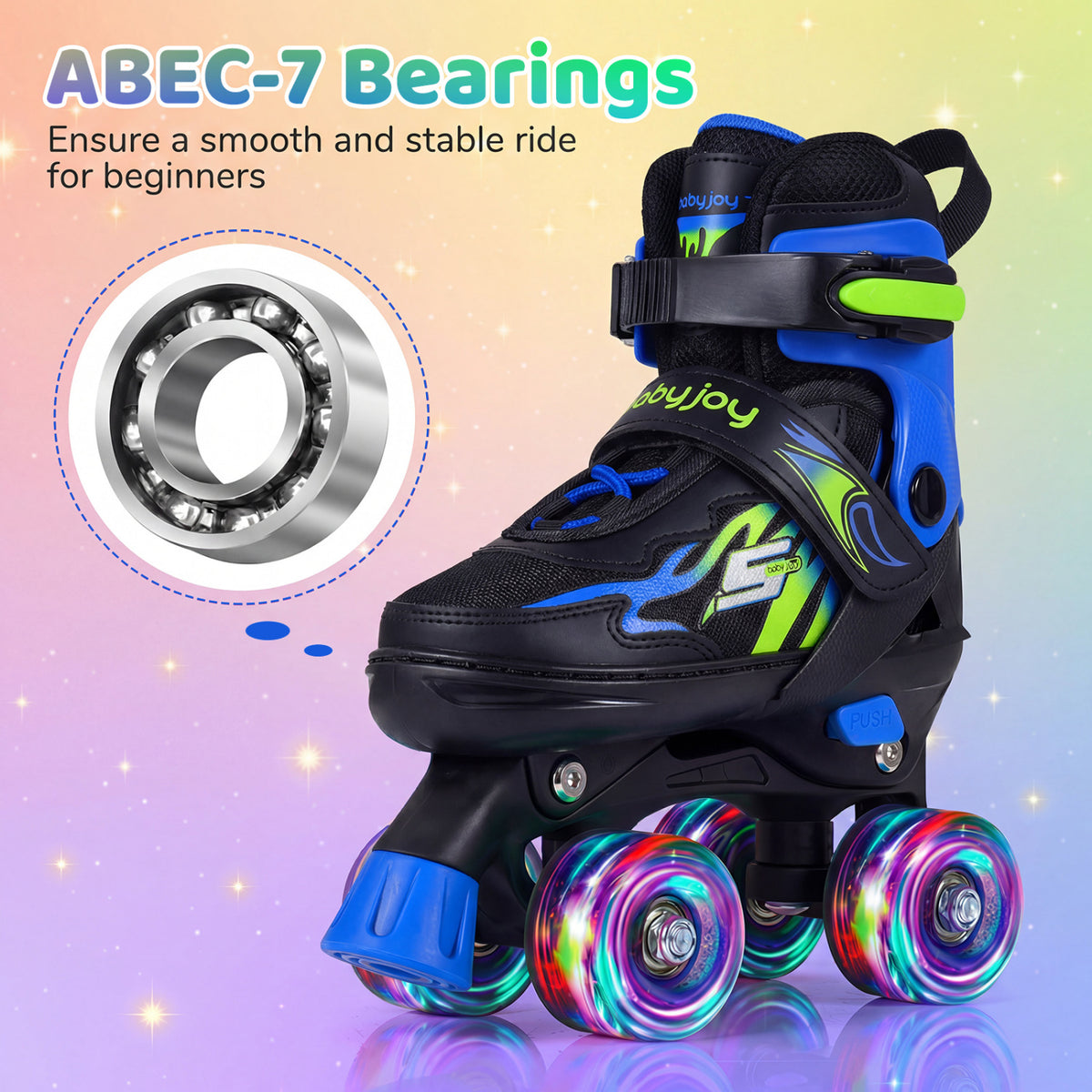 Kids Roller Skates for Girls Boys 4 Sizes Adjustable Quad Skates with Light-up Wheels-Navy