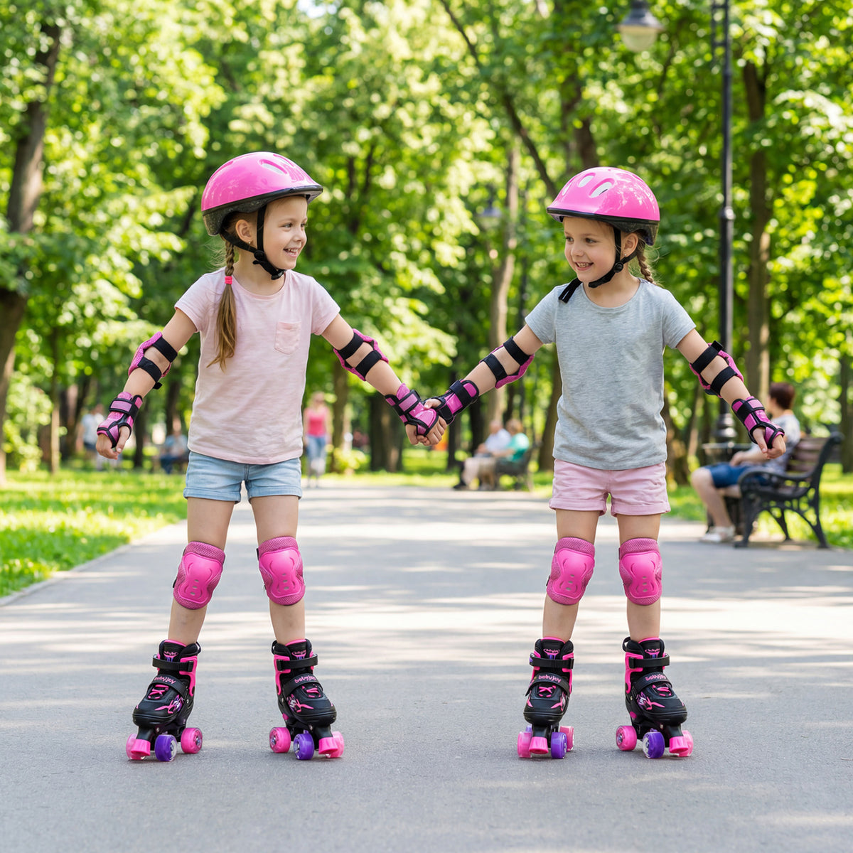 Kids Roller Skates for Girls Boys 4 Sizes Adjustable Quad Skates with Light-up Wheels-Pink