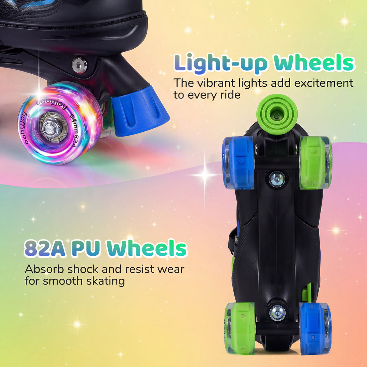 Kids Roller Skates for Girls Boys Teens 4 Sizes Adjustable Quad Skates with Light-up Wheels-Navy