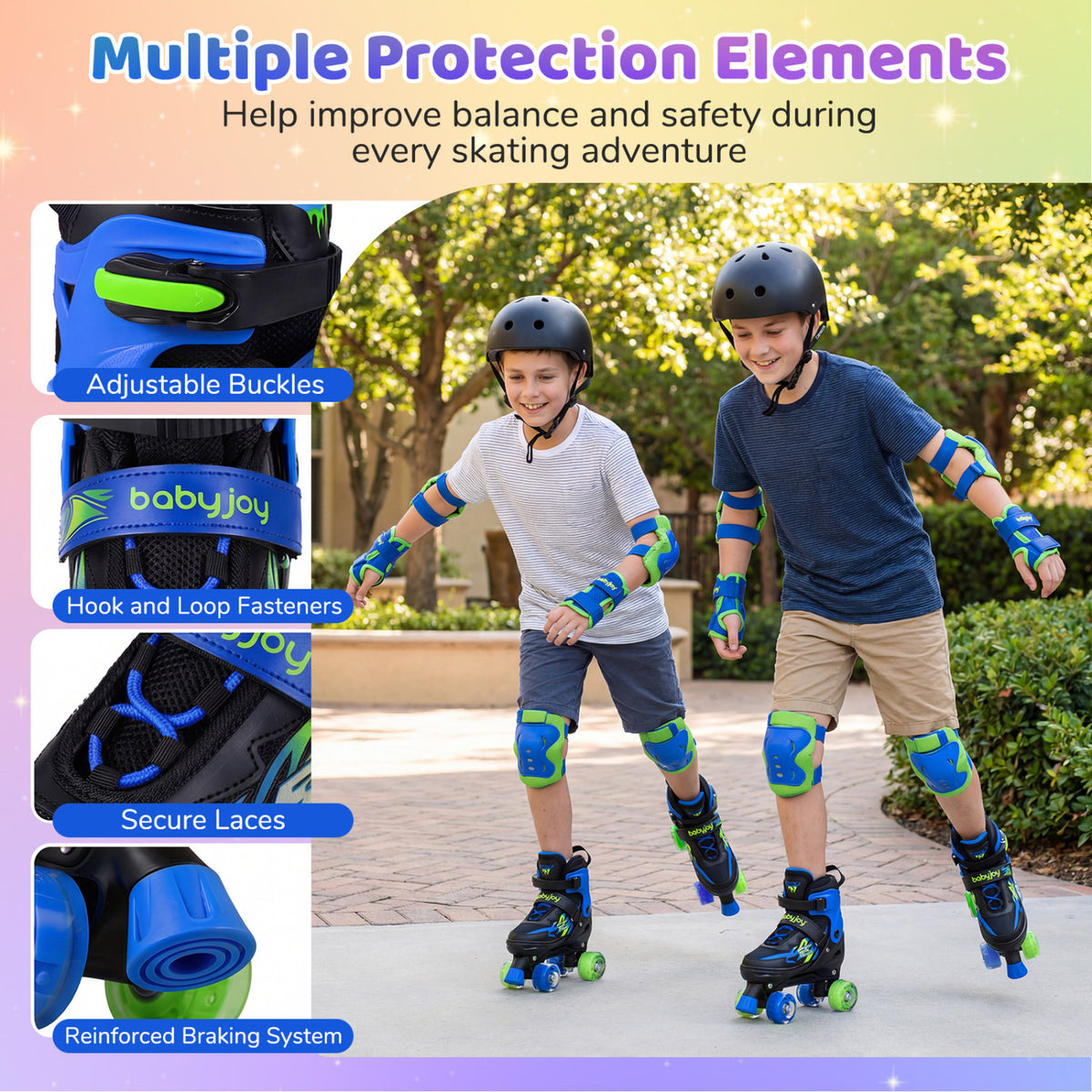 Kids Roller Skates for Girls Boys Teens 4 Sizes Adjustable Quad Skates with Light-up Wheels-Navy