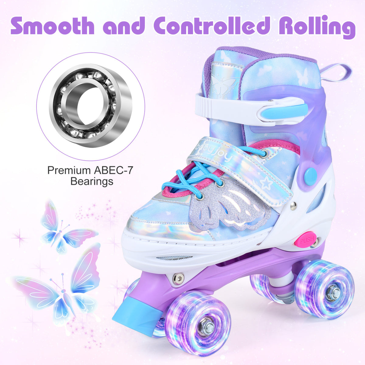 Kids Roller Skates for Toddlers Ages 7-9 with 4 Light up Wheels-Blue
