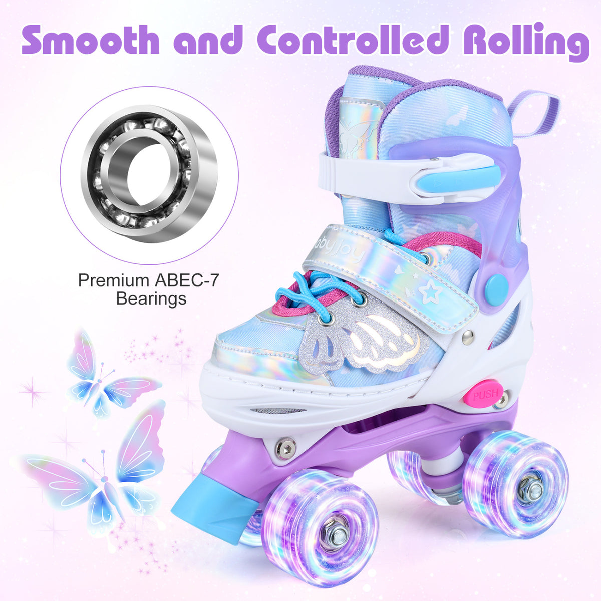 Kids Roller Skates for Toddlers Ages 5-7 with 4 Light-up Wheels-Blue