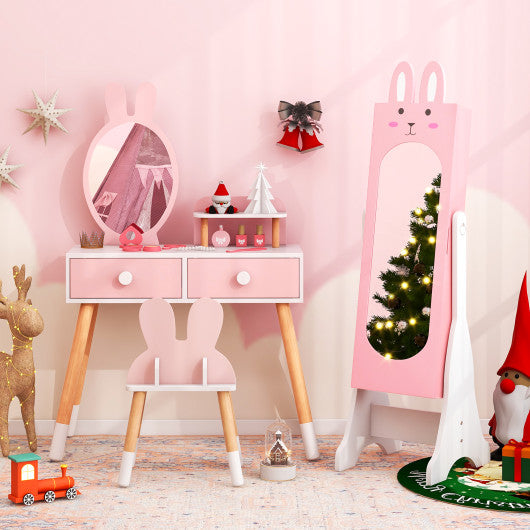 Kids Room Furniture Set with Princess Vanity Table and Chair-Pink