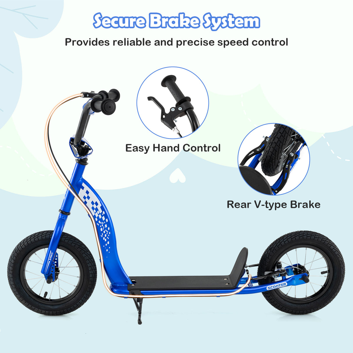 Kids Scooter Youth Kick Scooter with Adjustable Height Handlebar 12-Inch Inflatable Wheels-Navy