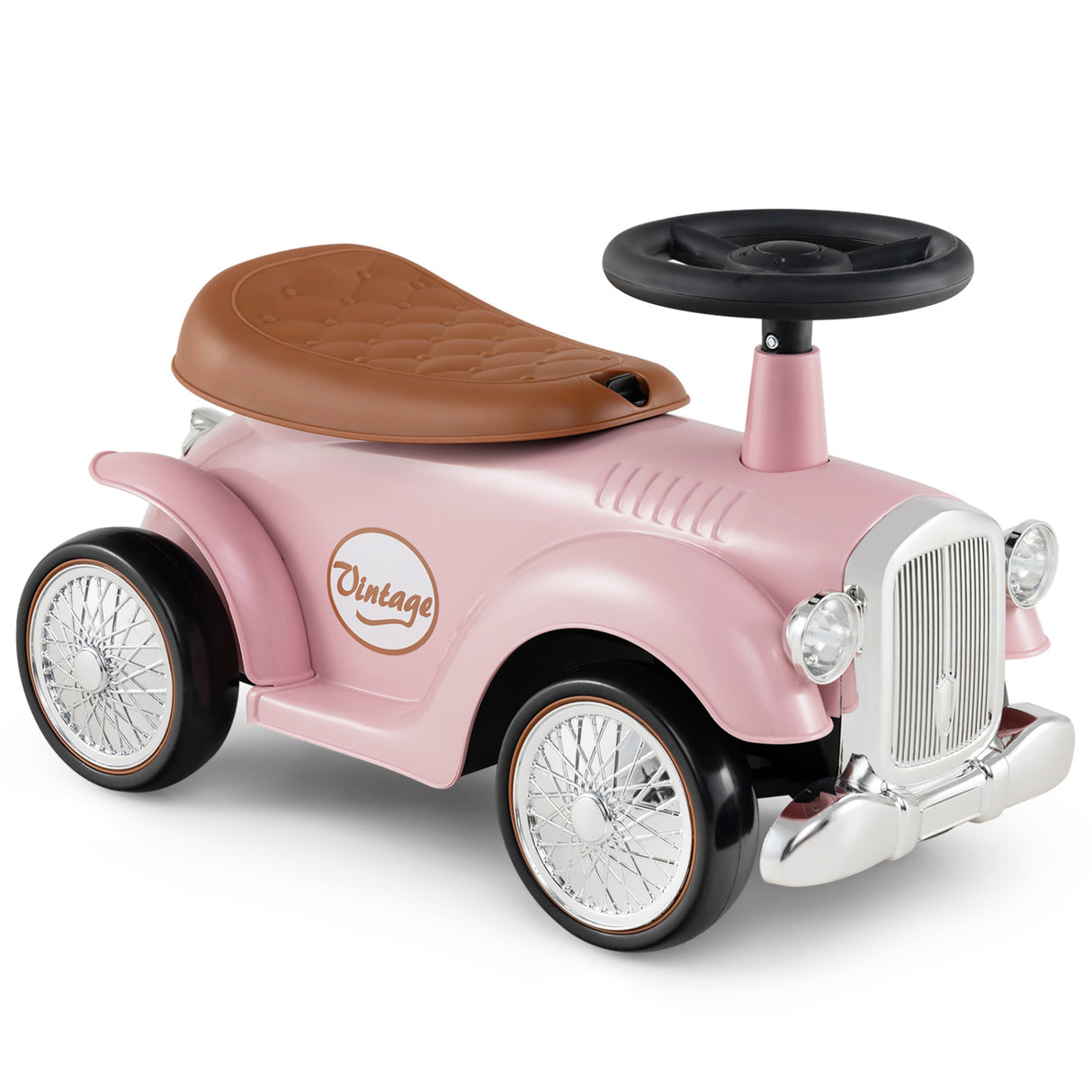 Kids Sit to Stand Vehicle with Working Steering Wheel and Under Seat Storage-Pink